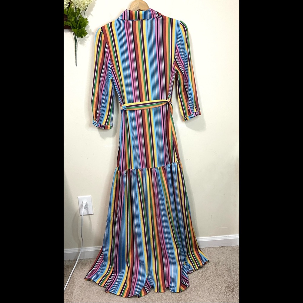 SOLD—————-Lulu's Size Medium Marvel Light Rainbow Stripe Maxi Dress NEW NWOT - Picture 8 of 13